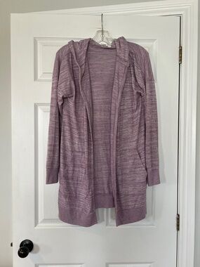 GAP Open-Front Hooded Cardigan in Dusty Mauve